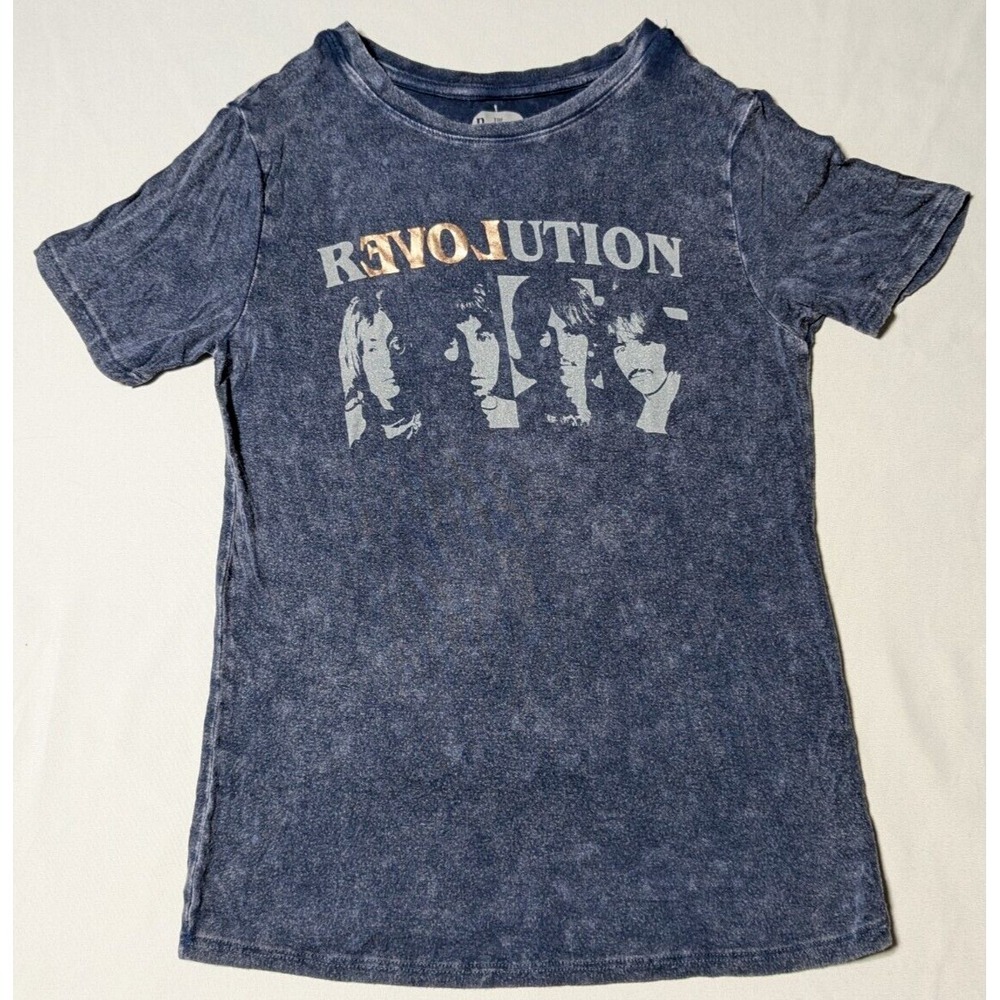 THE BEATLES REVOLUTION Juniors M‎ (7-8) Blue Rayon Stretch Graphic T-Shirt NEW